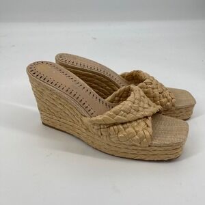 Antonio Melani Raffia Woven Wedge Platform Sandals Slides - Size 10M‎